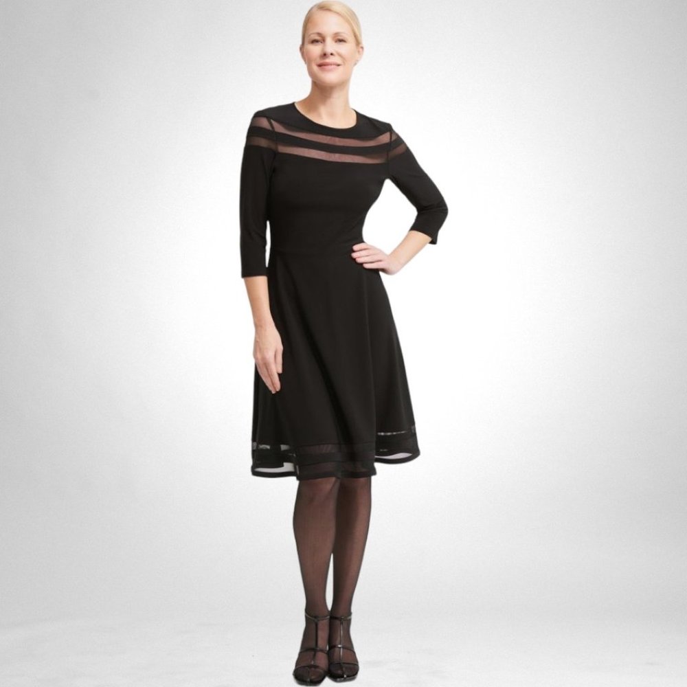 Elegant Black Mesh-Accent Fit & Flare Dress